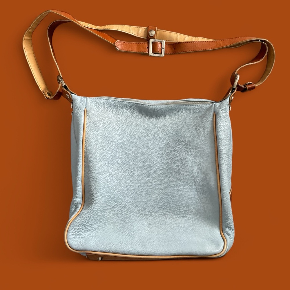 Cristina In Pell Blue & Brown Leather Bag Made in Italy